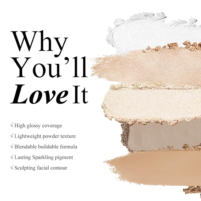 KYDA Face Highlighter Palette, High Glossy Face Illuminator Highlighter Makeup-PEARL