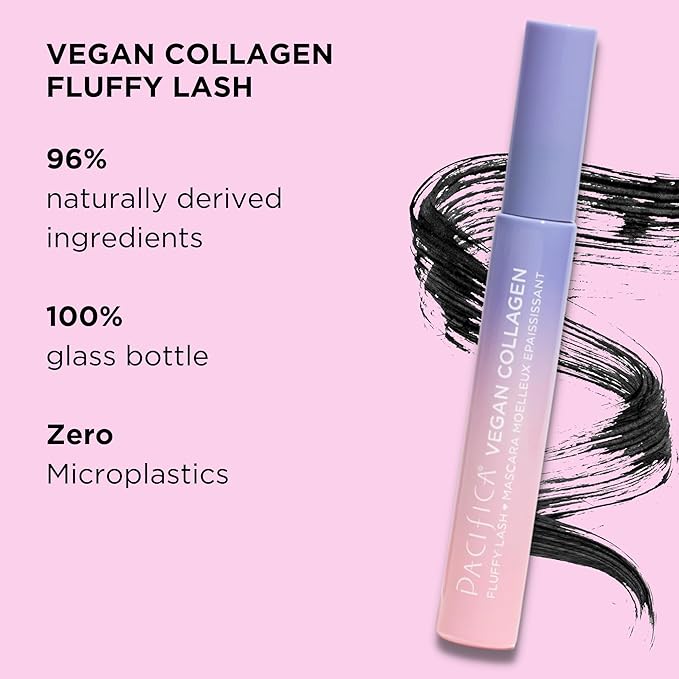 Pacifica Vegan Collagen Fluffy Lash Mascara – Black Thickening & Lengthening Mascara with Plant Fibers, Full Fluffy Lashes, Vegan & Cruelty-Free, 0.24 oz