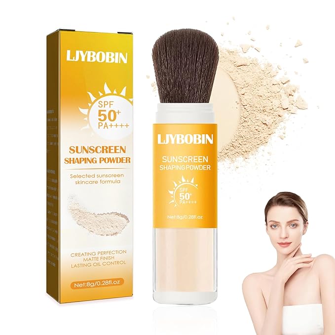 Sunscreen Setting Powder,SPF 50+ PA++++,Oil Control Waterproof Mineral Sunscreen Brush