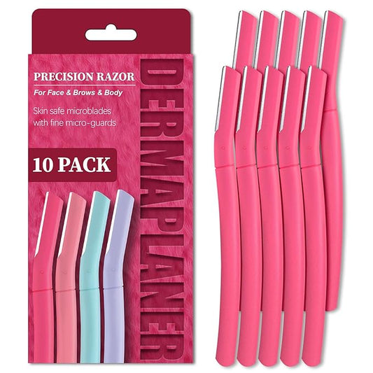 Face Razors for Women, Dermaplane Razor for Women Face, Eyebrow Razor, Facial Razors, Dermaplaning Tool, Gentle Skin Exfoliation Microblades for Sensitive Skin, Peach Fuzz Remover, 10 Count (Coral)