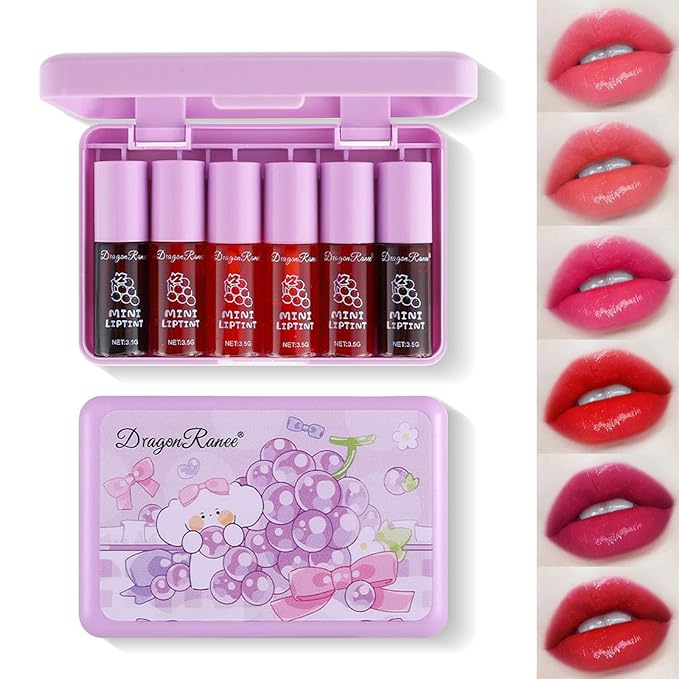 6 Colors Lip Tint Stain Korean Lip Gloss, Matte Velvet Lip Tint Natural Plumping Lip Stain, Multi-Use Lip and Cheek Tint Mini Liquid Lipstick, Long lasting Non-Stick Cup Waterproof, Lip Color Makeup