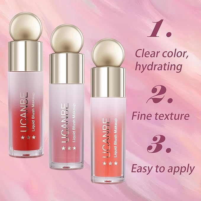 UCANBE 3 PCS Liquid Blush Makeup Kit, Soft Cream Face Blush for Cheeks, Dewy Cheek Tint, Easy to Blend & Light Weight Face Blushes for Women Girls(02)