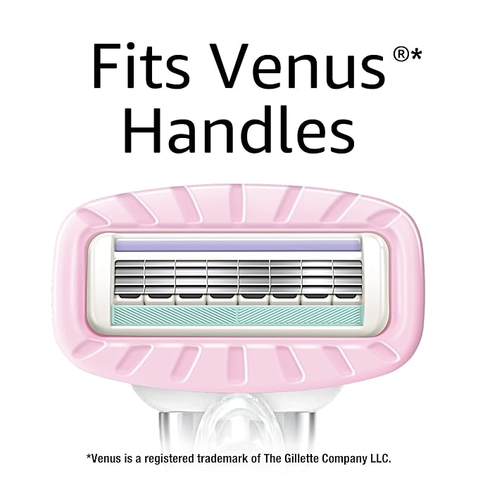 Amazon Basics Women's 4 Blade Razor for Women, Fits AmazonBasics & Venus Handles, Moisturizing Surround, 4 Count, Includes 1 Handle, 2 Cartridges & 1 Shower Hanger, Pink (Pack of 2)