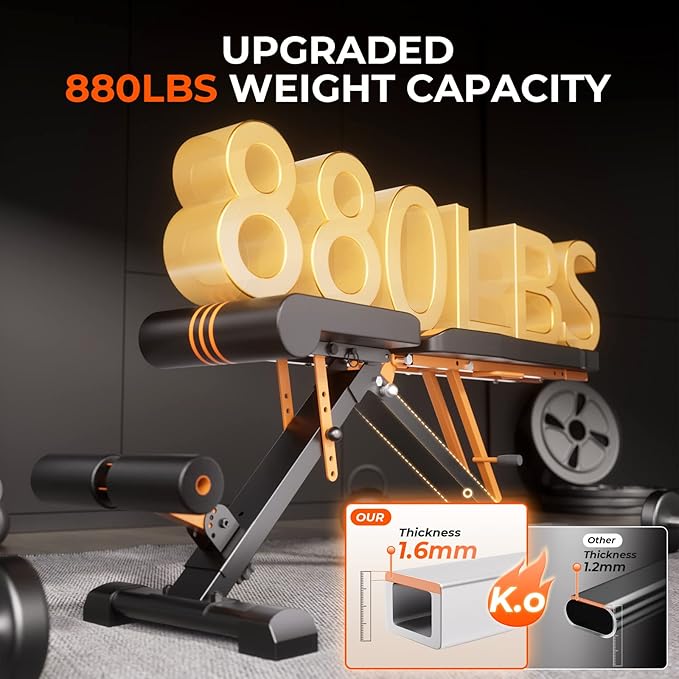 800/880LBS Adjustable Weight Bench - Bonvork Foldable Workout 80 X 40MM Heavy