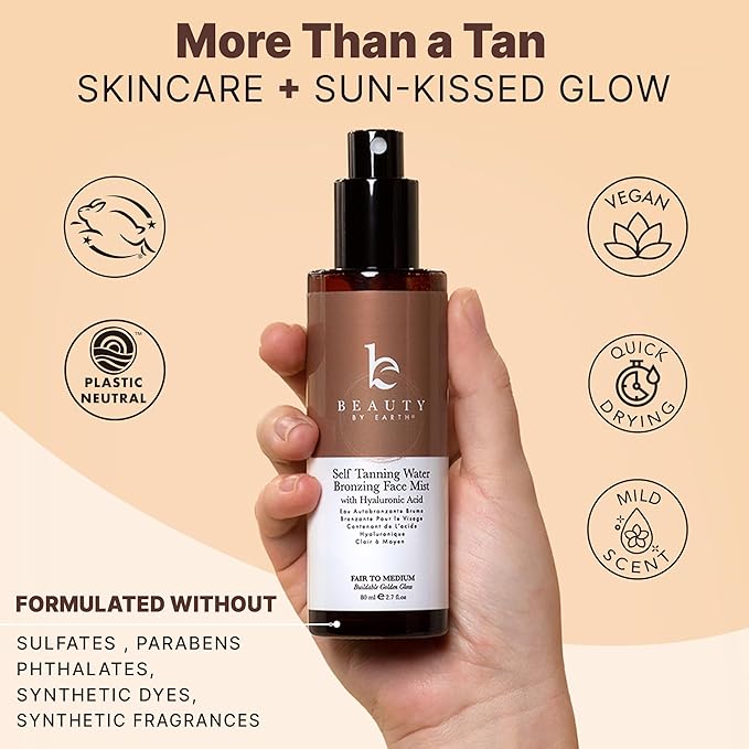 Bronzing Face Tanner Spray Mist, Sunless Face Tanning Water, USA Made with Natural & Organic Ingredients
