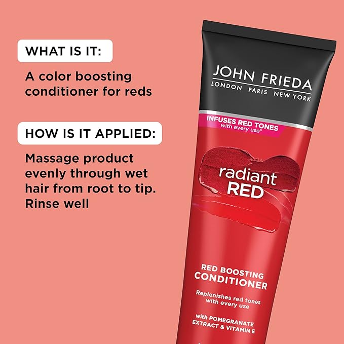 John Frieda Radiant Red, Color Boosting Conditioner, Hydrates and Enhances Red Tones with Pomegranate Extract and Vitamin E for Natural or Color-Treated Hair, 8.3 Oz, Pack of 2