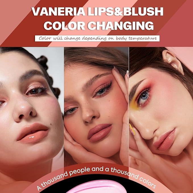 VANERIA Color Changing Blusher,Creme Blush Ph Temperature Change,Waterproof,Long with Brush(/0.14oz) 4g