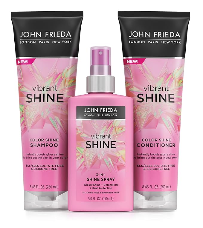 John Frieda Vibrant Shine, Shampoo, Hydrating Shampoo with Rosehip Oil for Glossy & Shiny Hair, Enhances Shine for Radiant, Glossy Hair Across All Shades, Styles, & Textures, 8.45 Oz