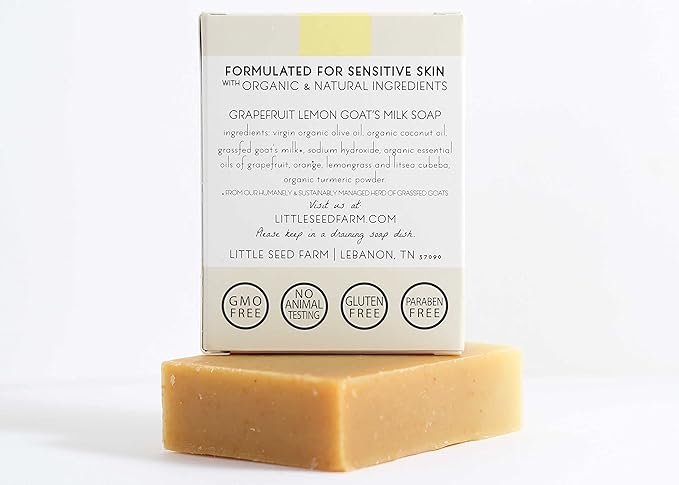 Little Seed Farm Organic Goat’s Milk Soap – 3 Pack of Grapefruit Lemon Facial and Body Soap Bars with Turmeric – Natural, Handmade and Cruelty Free – Balancing For Sensitive Skin, Net Wt. 4.75oz