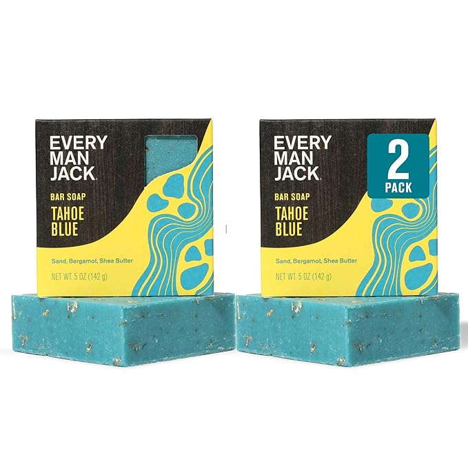 Every Man Jack Cold Plunge Mens Bar Soap - Tahoe Blue Scent with notes of Bergamot, Lemon, Freshwater Mist - Deeply Cleans, Hydrates with Naturally Derived Ingredients and Medium Grit - 5oz (2 Pack)