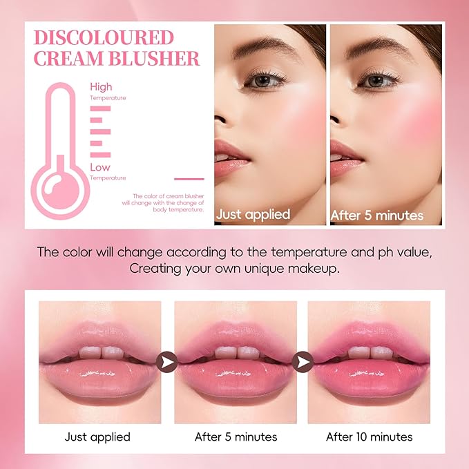 Color Changing Blush Stick for Cheek Lip, Black