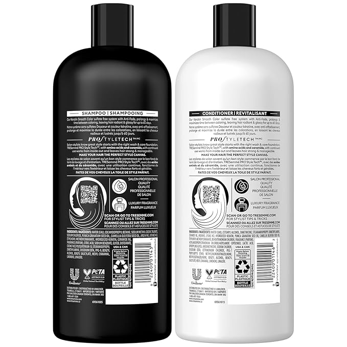 TRESemmé Shampoo and Conditioner, Keratin Smooth Color – Anti-Fade, Anti-Frizz Hair Products for Color-Treated Hair, 28 Oz Ea