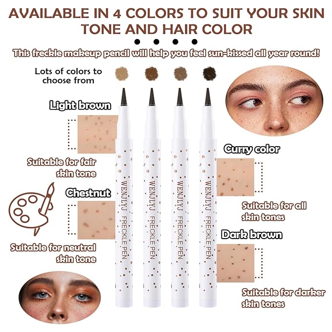 4 Colors Freckle Pen,Waterproof Freckle Makeup Pen,Lightweight Long Coffee,Chestnut,Dark Brown