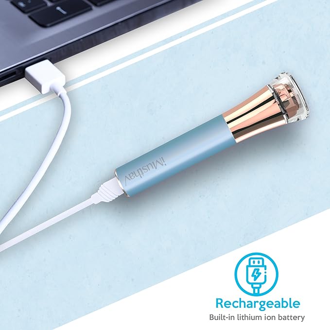 Mini Portable Facial Hair, Lips and Chin Remover Trimmer for Women, Facial Painless Epilator Pen, 18K gold-plated 13mm hypoallergenic rotary head. 360° LED light for Instant and Painless Hair Remover