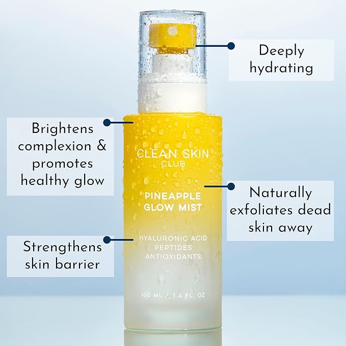 CLEAN SKIN CLUB Pineapple Glow Mist | Hyaluronic Acid + Peptides | Papaya + Coconut Extracts | Hydrating & Fortifying Face Spray | Vegan & Cruelty Free
