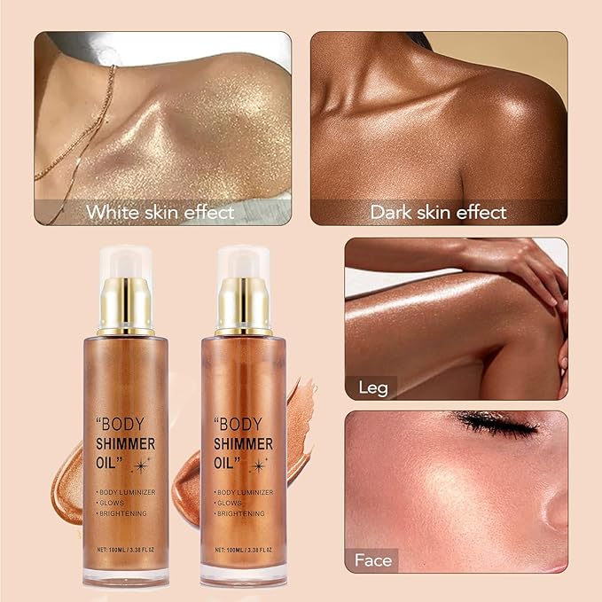 Body Shimmer Oil, Bronze Liquid Illuminator Body Glitter Taning Oils
