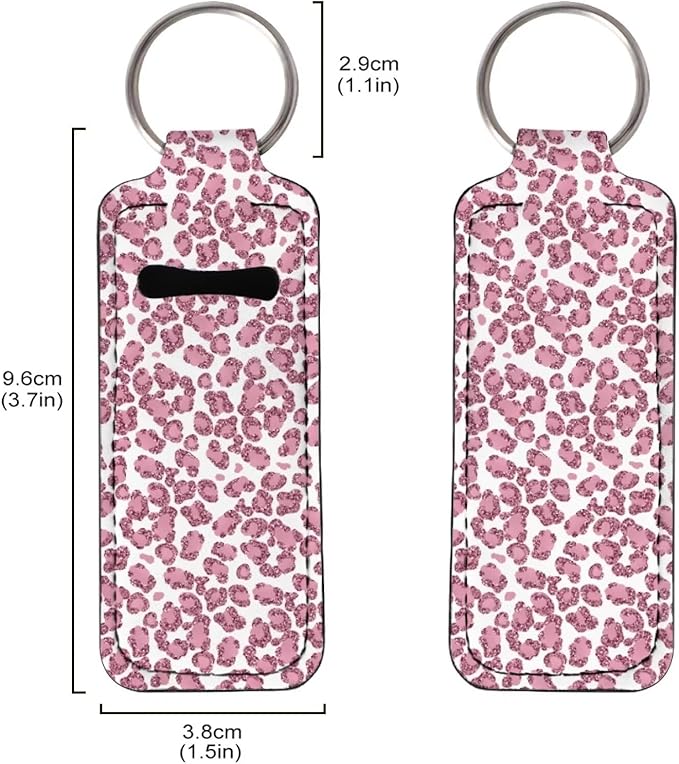 Horeset Pink Leopard Print Chapstick Holder Keychain, Neoprene Girls