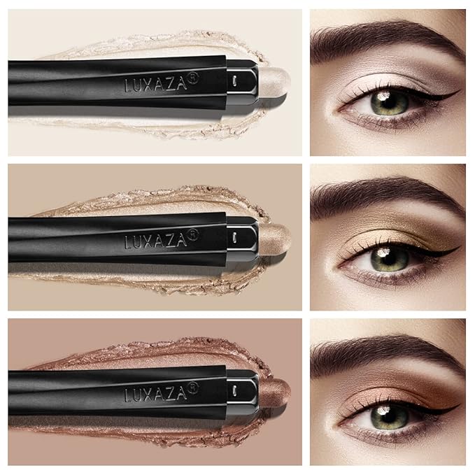 3PCS Eyeshadow Stick,Champagne Metallic And Shimmer Eye shadow Pencil Crayon Brightener Makeup with Crease-proof Formula,Waterproof & Long Lasting Eye Shadow And Eyeliner Pen Set