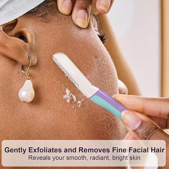 Face Razors for Women, Reusable Handle with 19 Microblades, Dermaplane Razor for Women Face, Eyebrow & Facial Razors, Peach Fuzz Remover, Gentle Exfoliating, for Sensitive Skin (Wisteria)