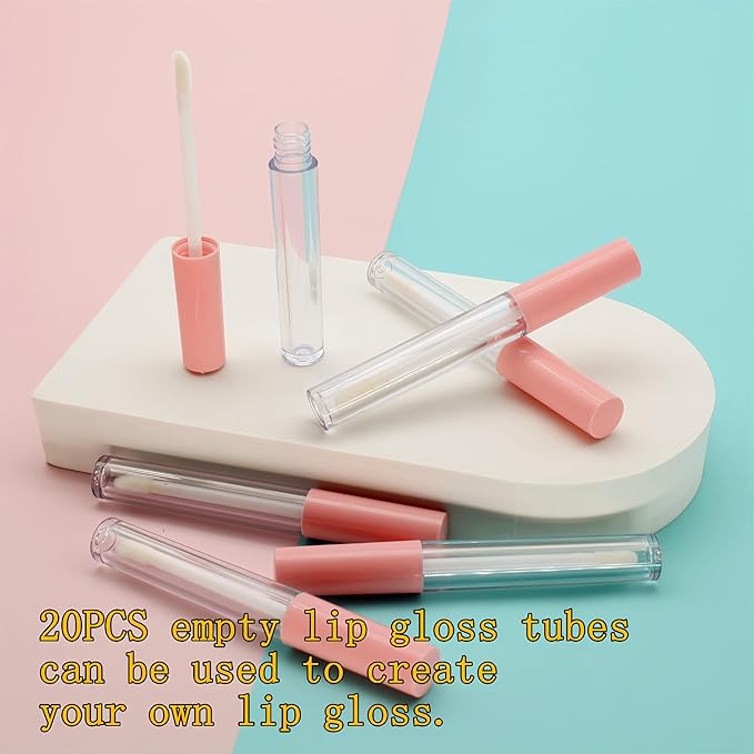 10cm Empty Lip Gloss Tubes With Wand Lipgloss Tubes Cute With Pink Lids Lip Balm Bulk Refillable Cosmetic Containers Diy Lip Gloss Making Kit（20pcs）