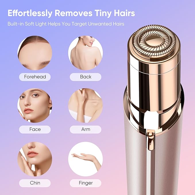 Facial Hair Remover for Women, Painless Womens Facial Hair Remover with 2 Replacement Heads, Lipstick-Sized, USB Rechargeable, Facial Hair Remover for Upper Lip,Chin,Peach Fuzz,Mustache