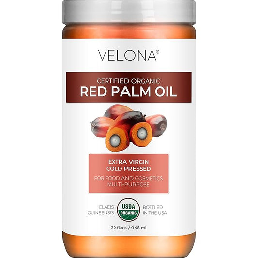 velona USDA Certified Organic Red Palm Oil 32 Fl Oz | Food and Cosmetic Grade | in jar | Extra Virgin, Cold Pressed | Skin, Face, Body, Hair Care | Use Today - Enjoy Results