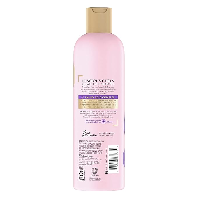 Suave Pink Luscious Curls Shampoo for Defining Curly Hair with Amino Acid Complex 16.5 oz