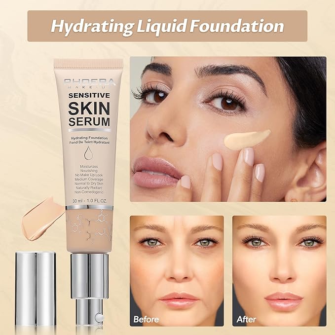 Phoera Foundation Makeup,Flawless Soft Matte Full Coverage with Beige, 1PC)