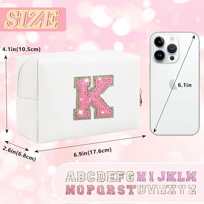 Initial letter patch makeup bag,