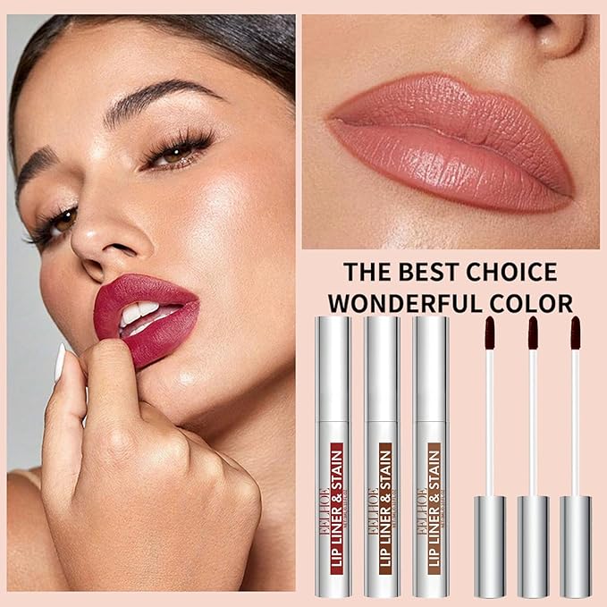 3 Colors Peel off Lip Liner Tattoo, Peel Off Lip Stain Tattoo with Matte Finish, Infused with Vitamin E, Tattoo Lipstick Long Lasting Plump Lip Makeup Gift for Women