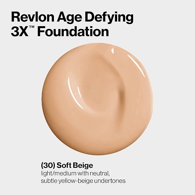Revlon Liquid Foundation, Age Defying 3XFace Makeup, Anti-Aging Fl Oz