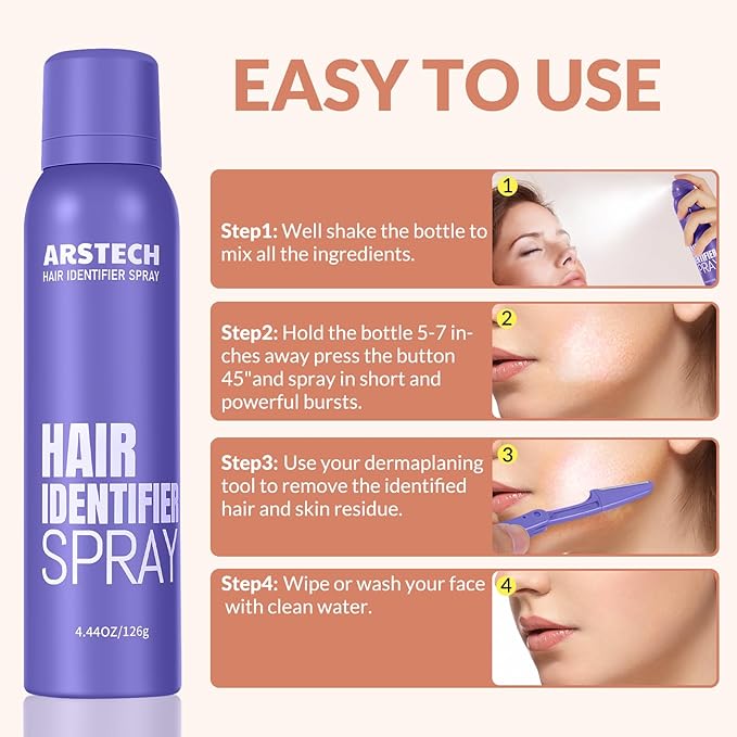 Dermaplane Razor for Women Face Hair Identifier Spray for Face Shaving Dermaplaning Tool Skin Body Dermaplane Spray for Women with 4 Facial Razor for Face Shaver Kit Facial Hair Spray Hair Removal