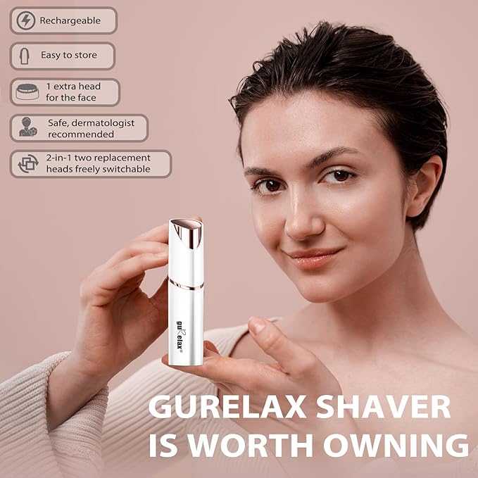Eyebrow Facial Trimmer: 2 in1 Rechargeable Facial Hair Removal and Eyebrow Shaver - Face Lips Body Painless Facial Razor with Replacement Heads