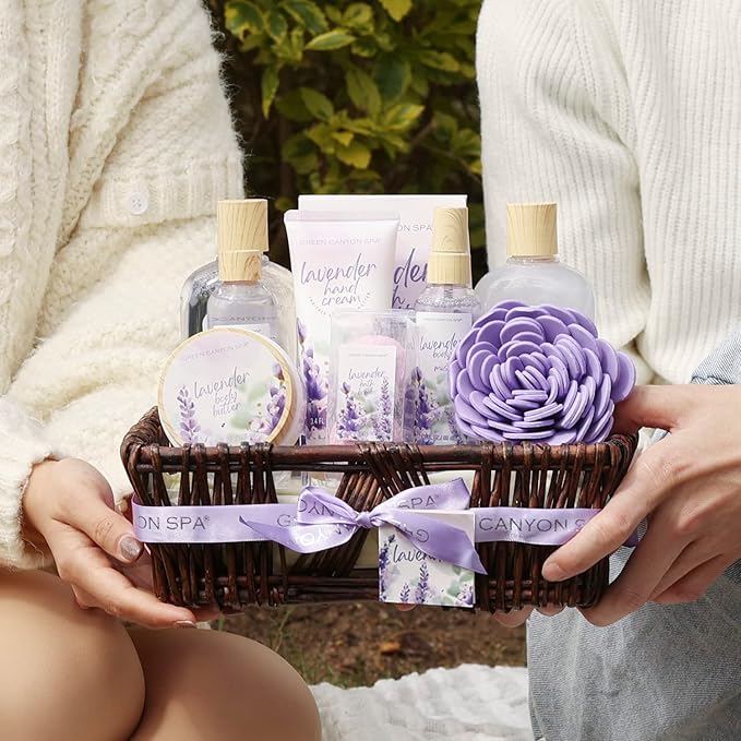 Spa Gift Baskets for Women, 10Pcs Lavender Spa Kit for Women, Bath Gift Set with Bubble Bath,Body Lotion Bath and Body Gift Set Christmas Gift Basket for Her Mothers Day Gifts for Mom