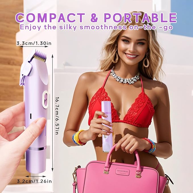 2025 New Electric Womens Shaver, 2-in-1 Body Shaver & Bikini Trimmer for Women, Waterproof Wet & Dry Use Body Hair Electric Razor Trimmer for Bikini Underarm Leg Arm Body Face (Purple)