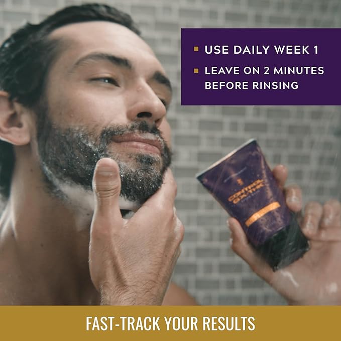 JUST FOR MEN Control GX + THK Thickening Beard Wash with Grey Reduction, Alpha Keratin Helps Beard Growth, Thickens Hair Up to 20%, Works with Every Hair Texture, 4 oz