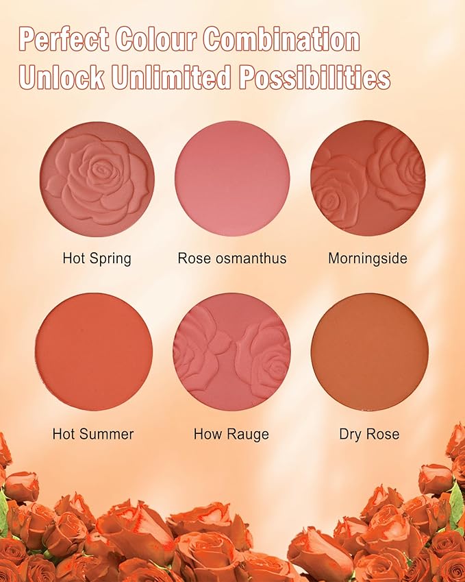 Matte Face Blush Palette with Brush-6 Color High Pigment Silky Mineral Blendable Blusher Contour Powder for Cheeks,Longlasting Facial Beauty Cosmetic,Mother's Day Makeup Gift for Women Girl-Set 02