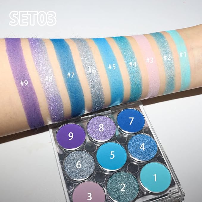 9 Colors Shimmer Matte Blue Eyeshadow Palette.Highly Pigmented