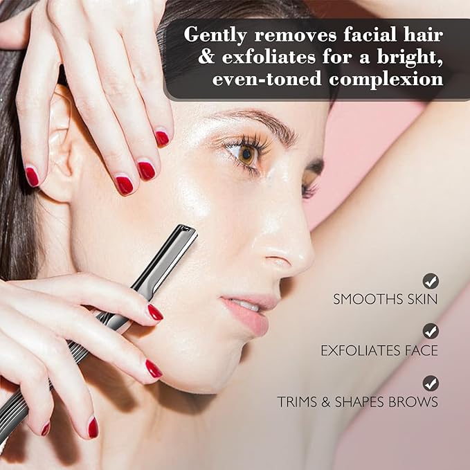 Dermaplaning Tool for Face, Eyebrow Razor for Women and Men, Eyebrow Trimmer and Facial Shaver Dermaplane Razor for Peach Fuzz Hair and Exfoliation, Includes 6 Blades (Black)