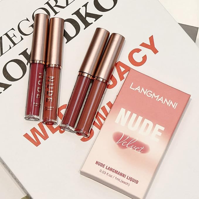 Mini Matte Lip Glaze Set, 16Pcs Liquid Lip Gloss with Gift Box, Rose Nude Red Lip Gloss Lip Stain Long Lasting Waterproof Non-Stick Lip Make Up Gift Set for Mum, Wife and Daughter