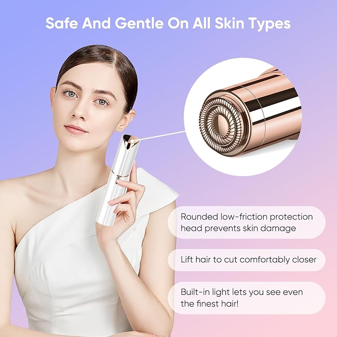 Facial Hair Remover for Women- as Seen on TV Painless Face Shaver -Mini Hair Remover, Electric Razor Shaver Portable Bikini Epilator for Lips, Chin, Armpit, Peach Fuzz, Fingers, Neck, Cheek (White