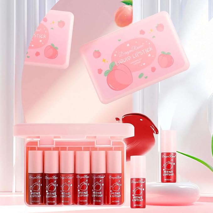 6 Colors Peach Lip Tint Stain Set, Matte Lip