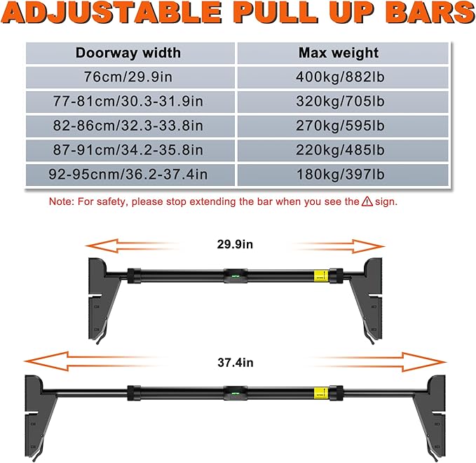 FICTOR Door Pull up Bar for Doorway 30''-37'' Door