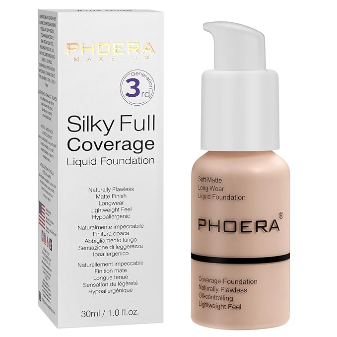PHOERA Foundation, PHOERA Matte Liquid Foundation,PHOERA Makeup for (101- Porcelain) 30ml