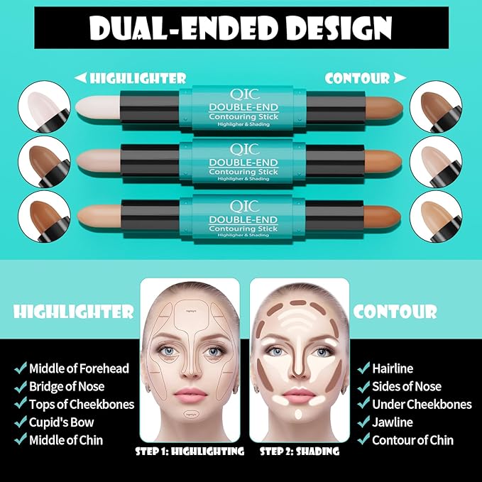 MEICOLY 2-in-1 Highlighter Contour Stick,Cool Toned Contour Stick,Makeup Shaping Stick,01