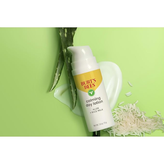 Burt's Bees Calming Day Face Lotion With Aloe and Rice Milk, Soothing Face Lotion for Sensitive Skin, 98.9 Percent Natural Origin Skin Care, 1.8 oz. Bottle