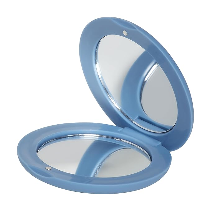 GOODY Compact Mirror - Blue, Double-Sided Easy-Grip Magnifying & Travel Makeup Mirror with 1X & 3X Magnification, Lightweight, On-The-Go Pocket & Purse Essentials
