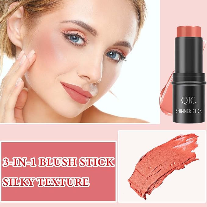 Cream Contour Blush Stick,Long Lasting Waterproof Blush Stick Women（Rose Red）