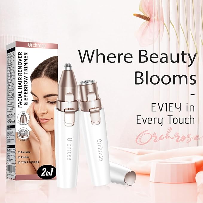 Rechargeable Facial Hair Remover for Women: 2-in-1 Device for Shaping Eyebrows and Removing Face Peach Fuzz (Pearl White)