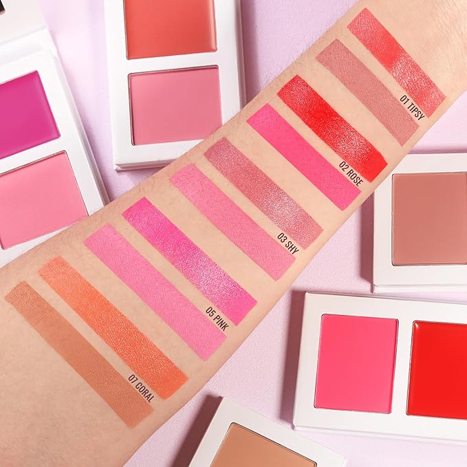 Red Cream Blush for Cheeks, Ultra Pigmented Silky Blush (02#)